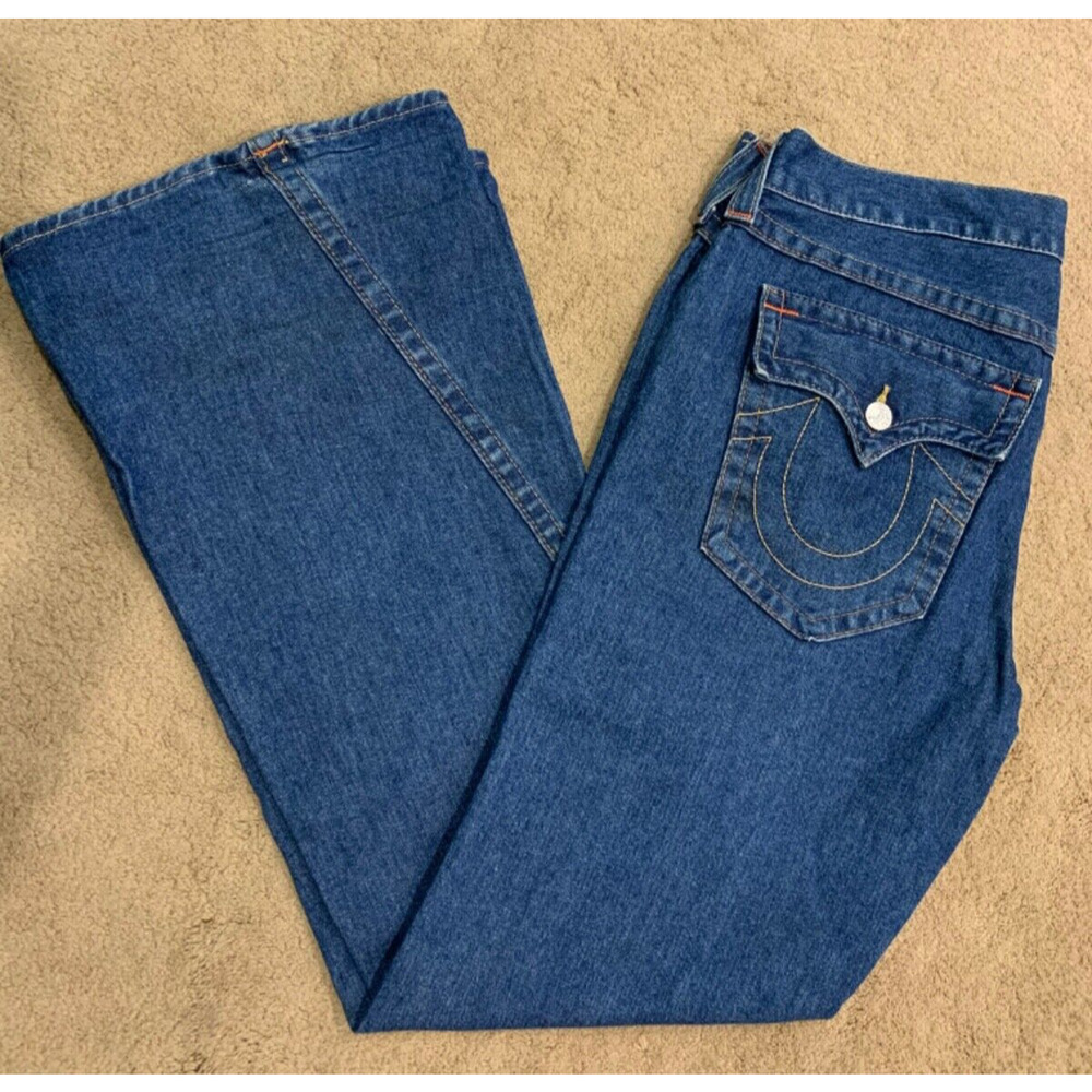 VTG True Religion Men's Joey Big T Flare Y2K Bootcut Jeans 38x33